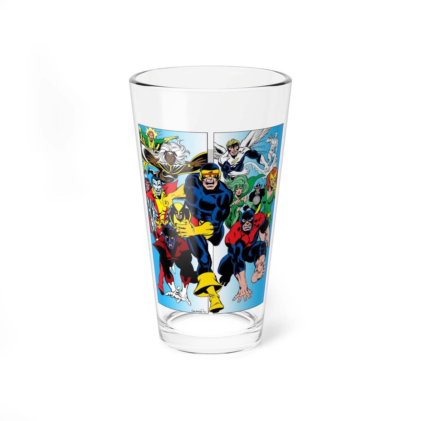 Uncanny X-Men Pint Glass, 16oz - Dave Cockrum Art - Wolverine, Storm, Cyclops, Banshee, Beast, Polaris, Angel, Iceman - Marvel Comics