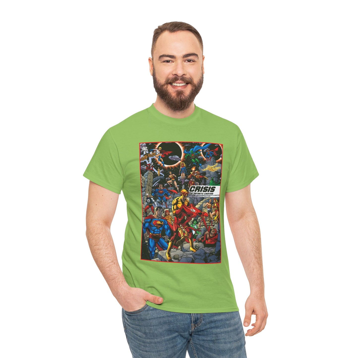 Crisis on Infinite Earths T-Shirt - George Perez Art - Absolute Edition Cover - Flash, Supergirl, Wonder Woman, Kid Flash, Psycho Pirate, Harbinger - DC Comics