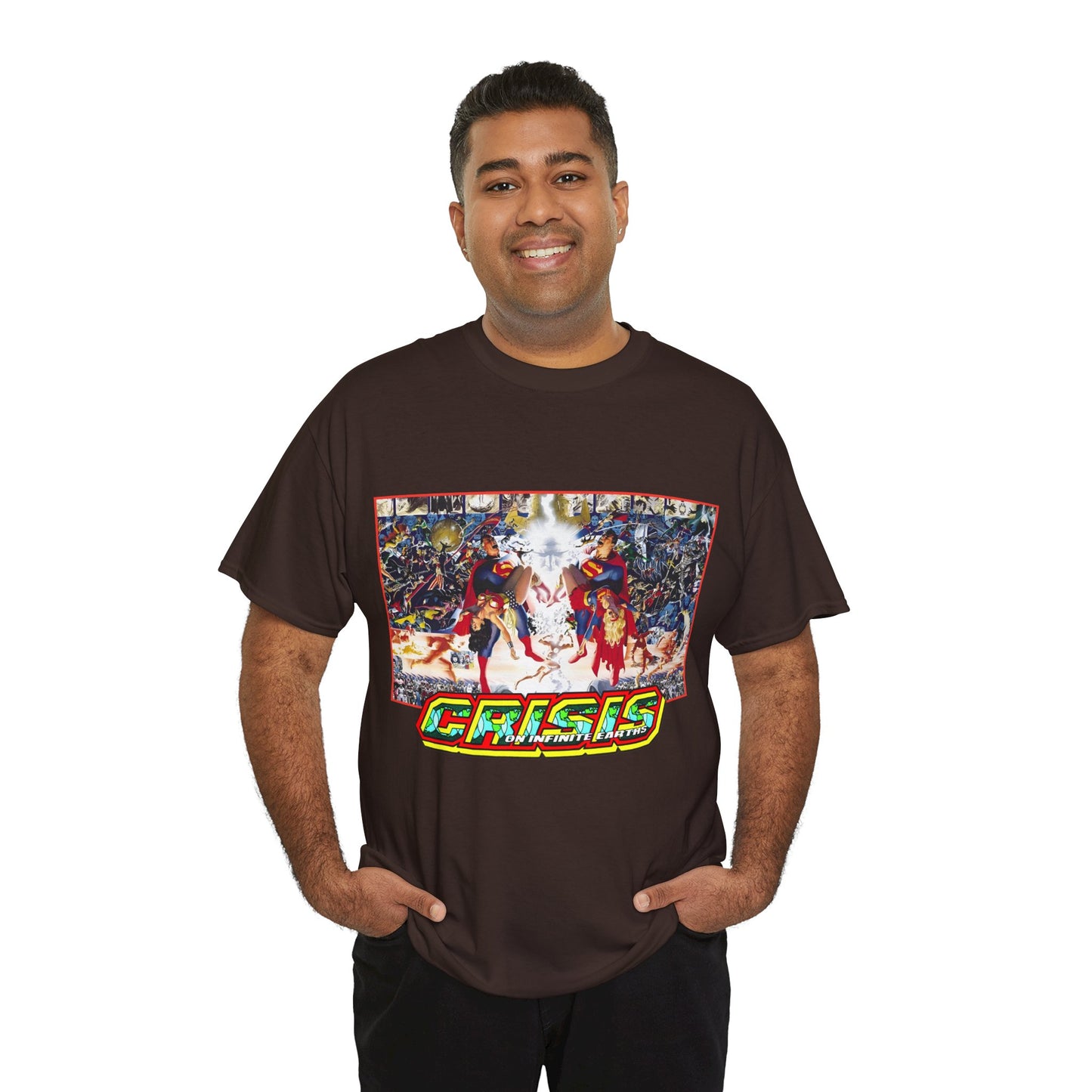 Crisis on Infinite Earths T-Shirt - Alex Ross & George Perez Art - Superman, Wonder Woman, Supergirl, Flash, Monitor, Anti-Monitor - DC Comics