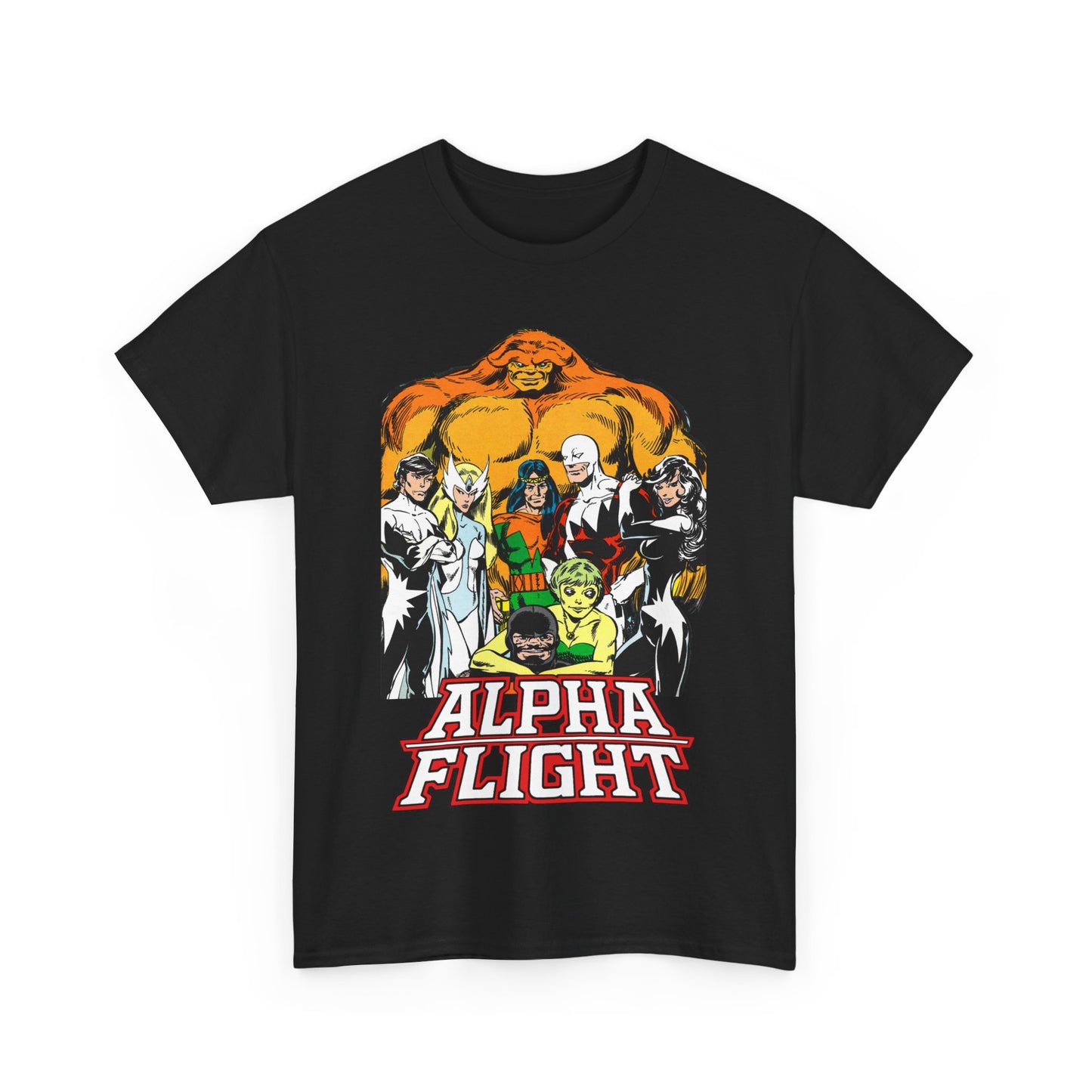 Alpha Flight T-Shirt - John Byrne Art - Northstar, Aurora, Guardian, Puck, Snowbird, Shaman, Sasquatch - Canada's Superhero Team - X-Men Connection - Marvel Comics