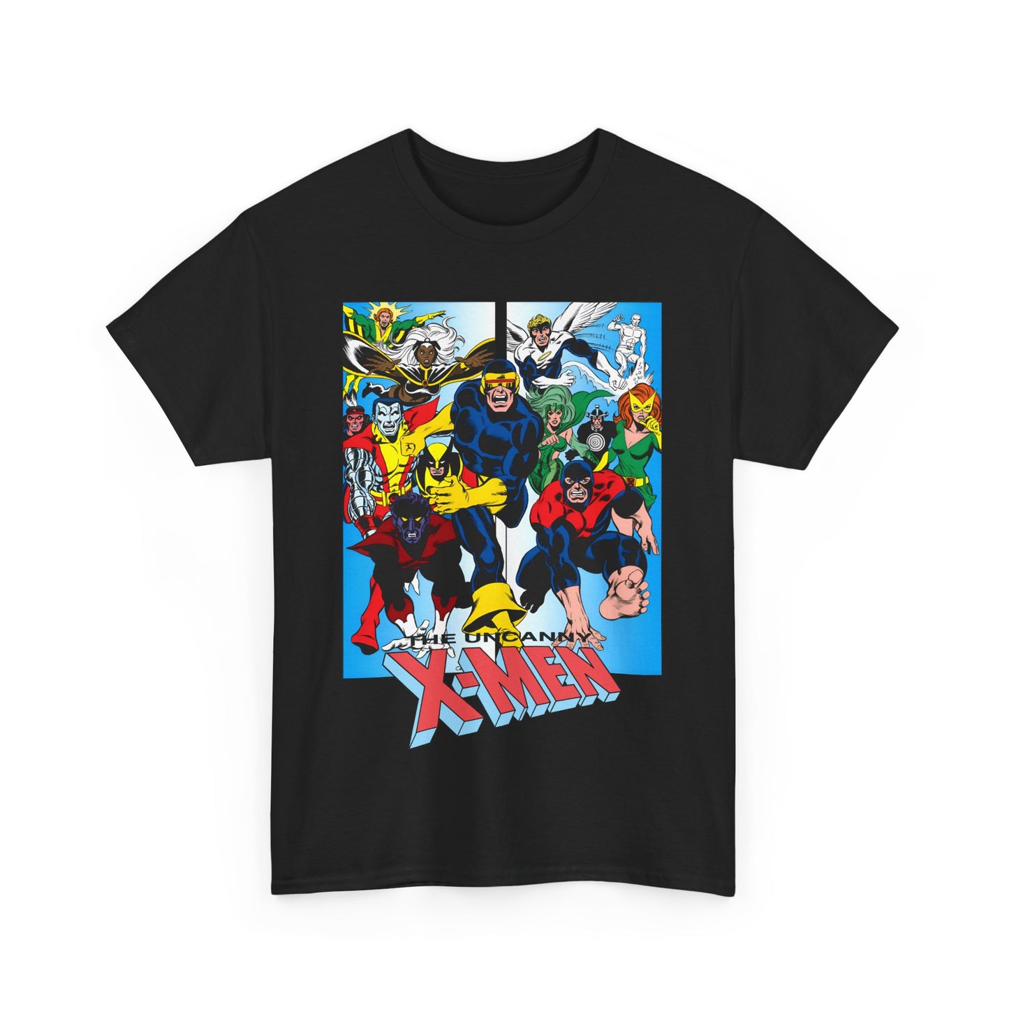 Uncanny X-Men T-Shirt - Classic Dave Cockrum Art - Popular Marvel Comics Series - Wolverine, Storm, Cyclops, Nightcrawler, Jean Grey, Iceman, Banshee, Beast