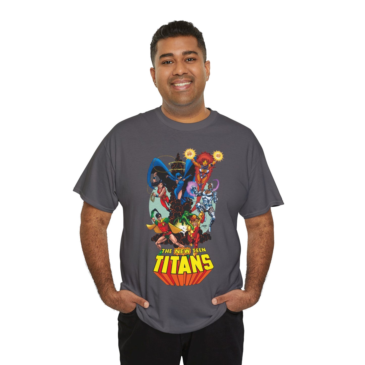 New Teen Titans T-Shirt - George Perez Art - Raven, Cyborg, Robin, Starfire, Wonder Girl, Changeling - DC Comics