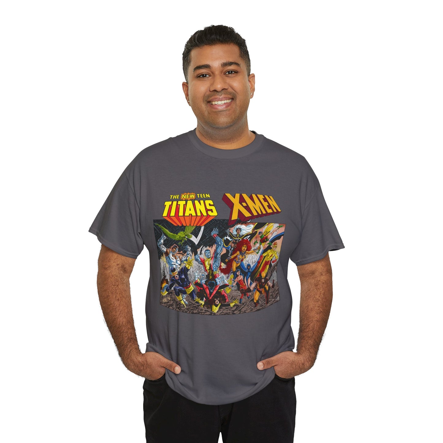 Uncanny X-Men Vs New Teen Titans T-Shirt - Amazing John Byrne Art - DC Comics, Marvel Comics Crossover - Wolverine, Starfire, Cyclops, Storm, Raven, Wonder Girl