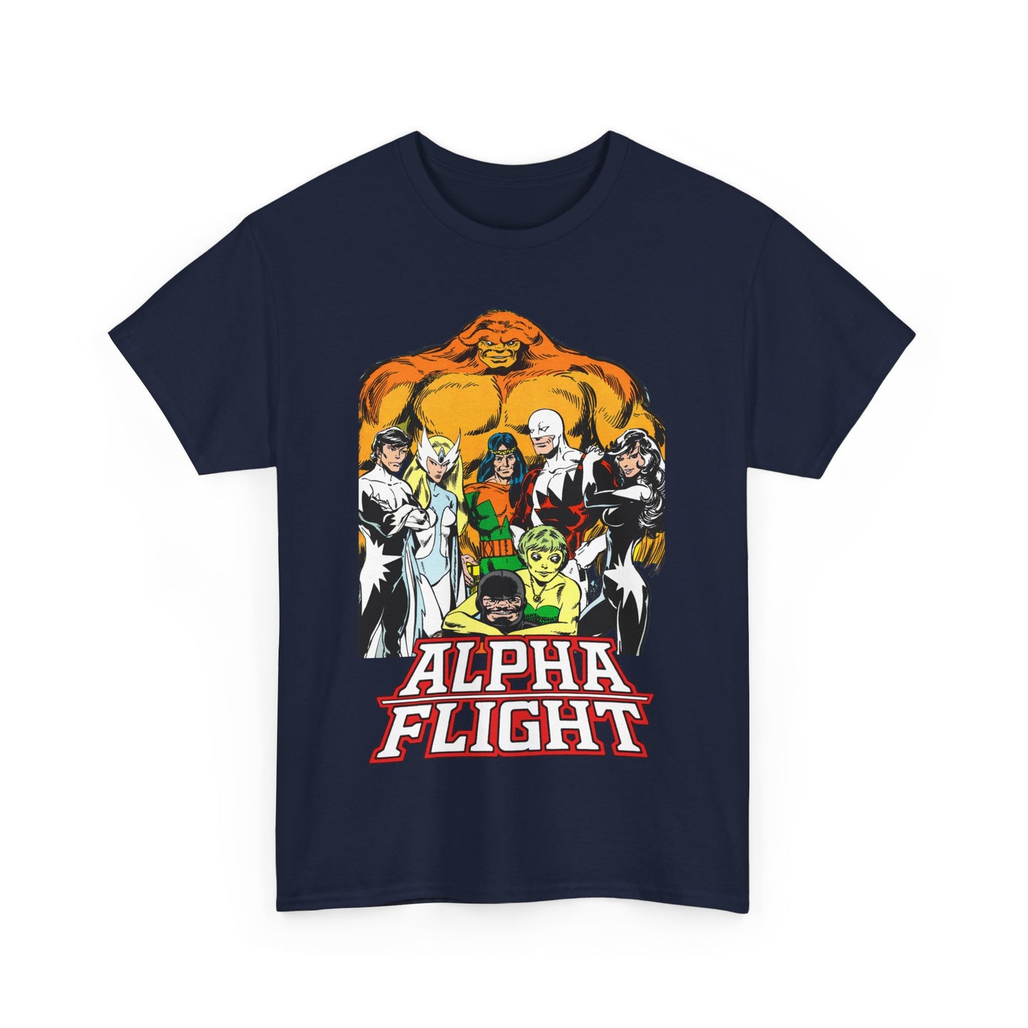 Alpha Flight T-Shirt - John Byrne Art - Northstar, Aurora, Guardian, Puck, Snowbird, Shaman, Sasquatch - Canada's Superhero Team - X-Men Connection - Marvel Comics