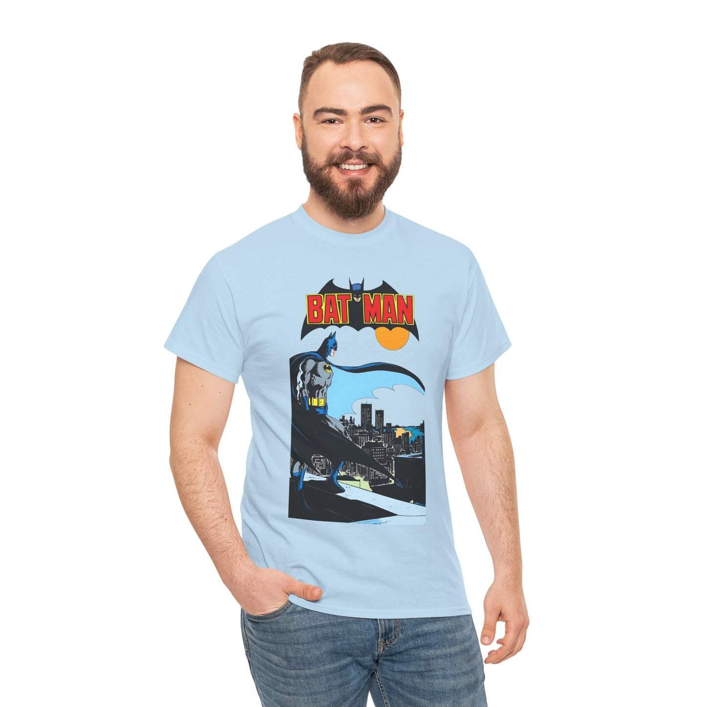 Batman T-Shirt - Jim Aparo Art - Dark Knight Looking Over Gotham City - Bronze Age Art - DC Comics