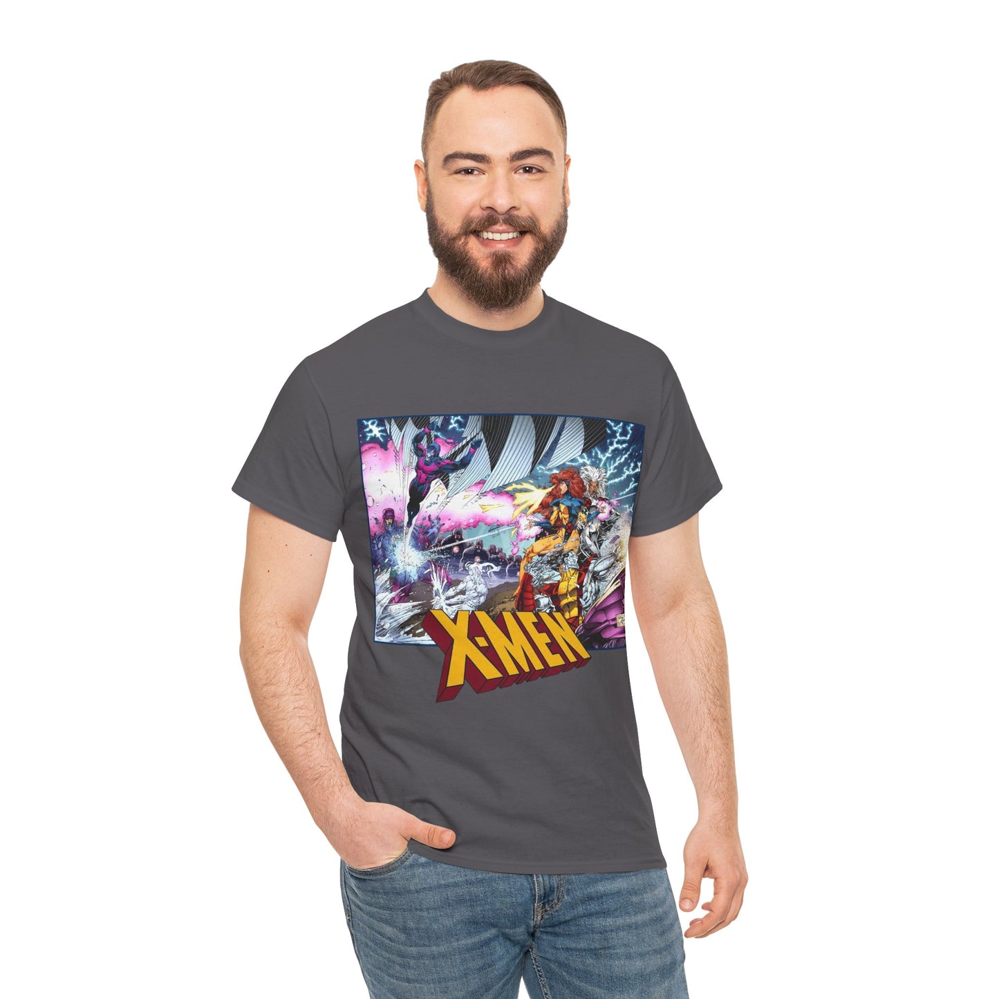 X-Men T-Shirt - Whilce Portacio Art - Storm, Jean Grey, Archangel, Iceman - Fighting Sentinels - Marvel Comics
