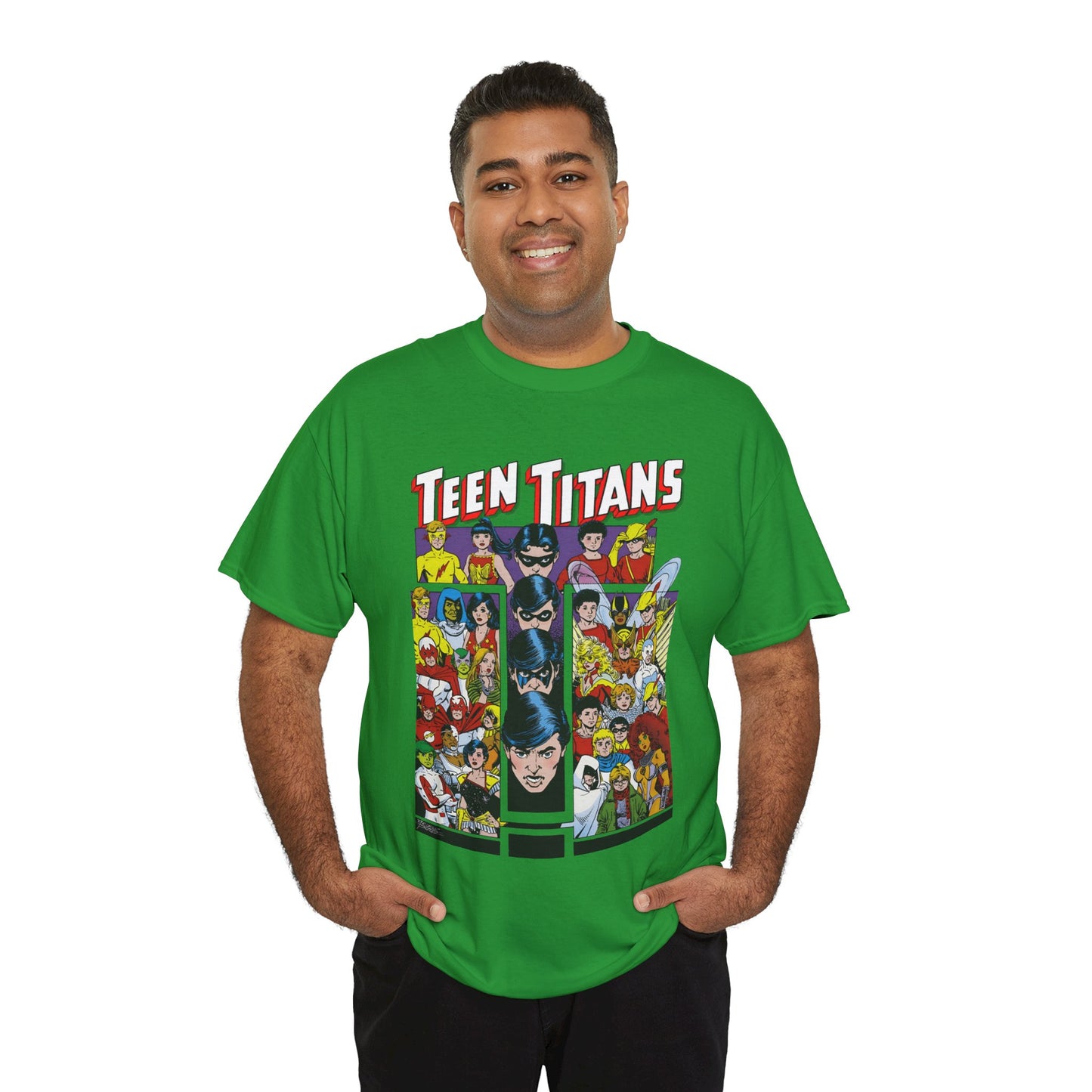 Teen Titans T-Shirt - George Perez Art - Wonder Girl, Bumblebee, Kid Flash, Starfire, Cyborg, Raven, Lilith, Flash, Hawn & Dove, Robin - DC Comics