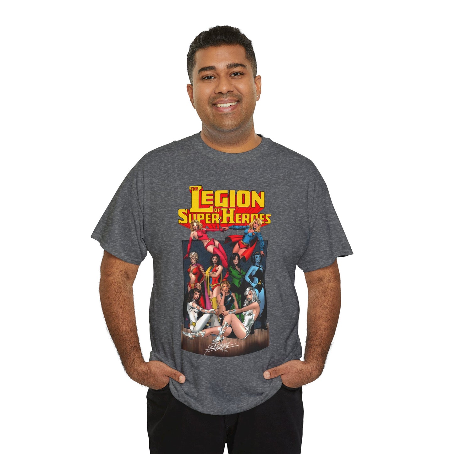 Legion of Super-Heroes T-Shirt - George Perez Art - Saturn Girl, Supergirl, Dream Girl, Shadow Lass, Phantom Girl - The Super Woman of LOSH - DC Comics