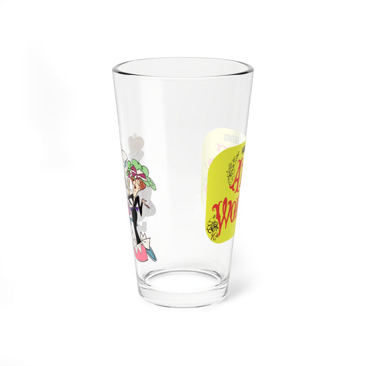 Alice in Wonderland Pint Glass, 16oz - Hanna-Barbera Cartoon 1960s Musical TV Movie - What's a Nice Kid like You Doing in a Place like This? - White Rabbit, Queen of Hearts