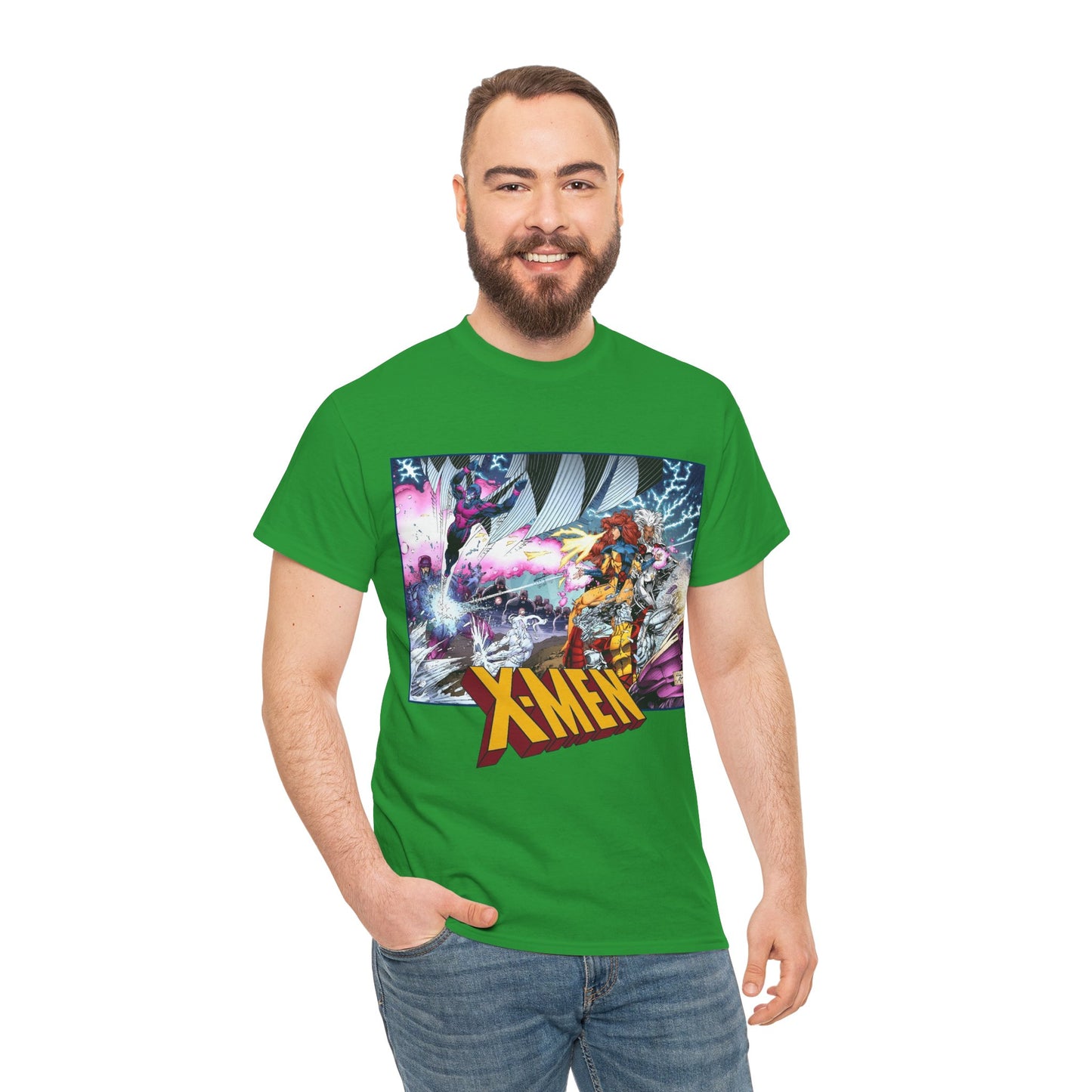 X-Men T-Shirt - Whilce Portacio Art - Storm, Jean Grey, Archangel, Iceman - Fighting Sentinels - Marvel Comics