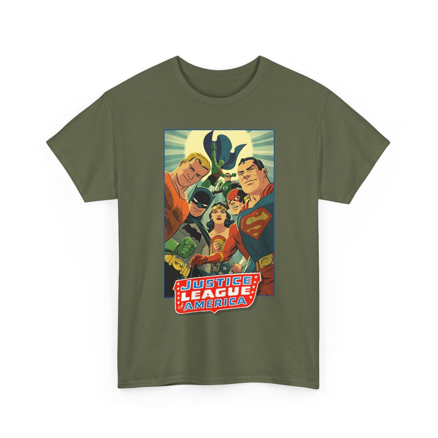 Justice League of America T-Shirt - Michael Cho Art - Superman, Flash, Wonder Woman, Green Lantern, Batman, Martian Manhunter - Silver Age Team - DC Comics