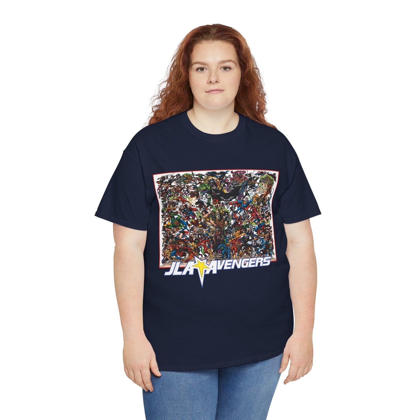 JLA Vs Avengers T-Shirt - Stunning, Classic George Perez Art - DC & Marvel 200s Crossover - Superman, Thor, Wonder Woman, Captain America, Flash, Black Panther, Iron Man, Batman