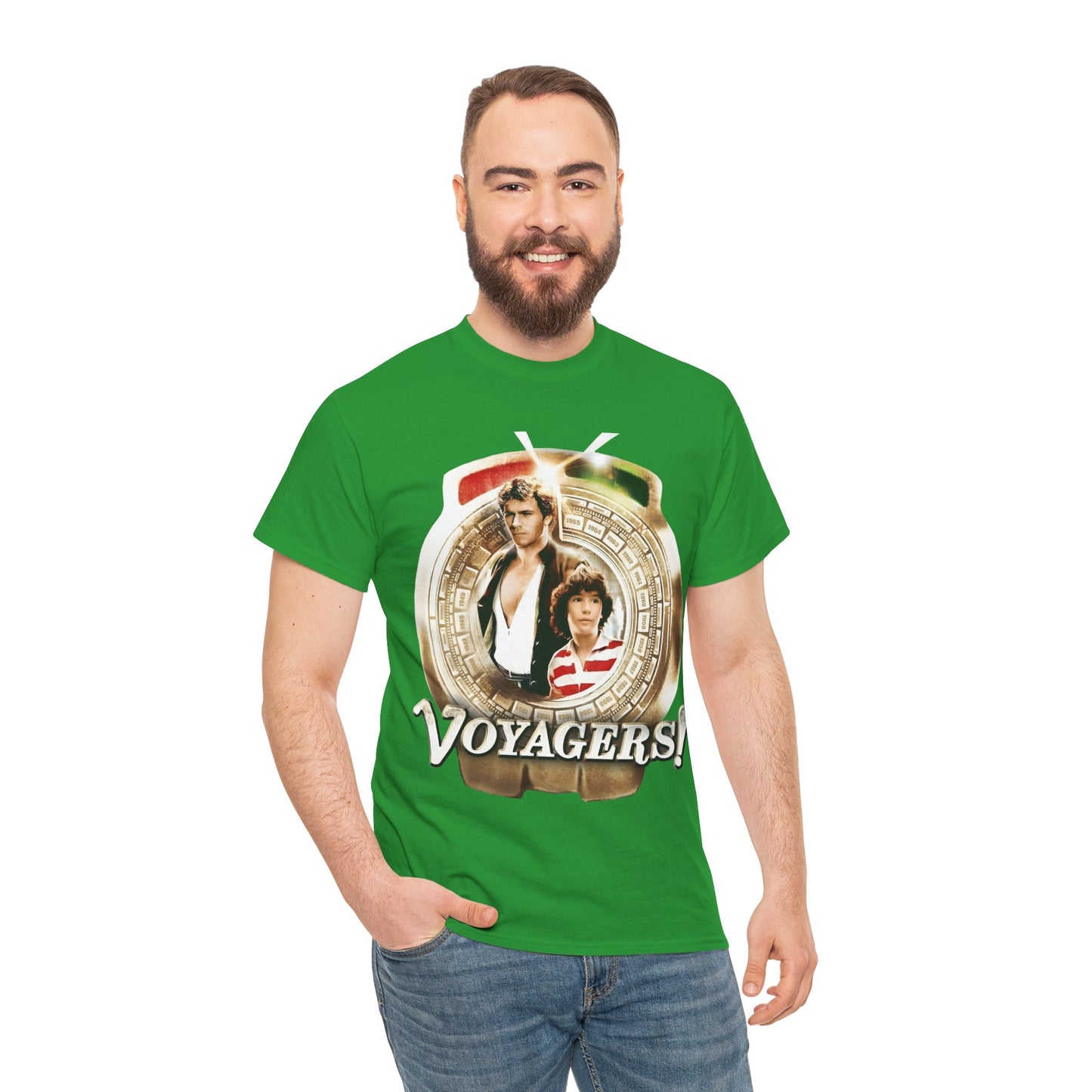Voyagers T-Shirt - Jon-Erik Hexum, Meeno Peluce - Omni - Popular 1980s Time Travel TV Show - Cult Classic