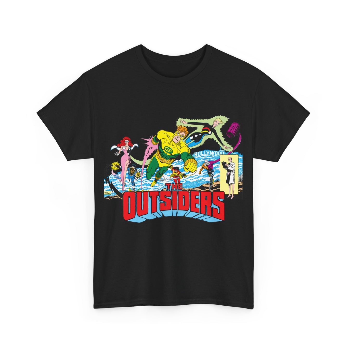 Outsiders T-Shirt - Amazing Jim Aparo Art - Black Lightning, Geo-Force, Katana, Metamorpho, Looker, Halo - DC Comics