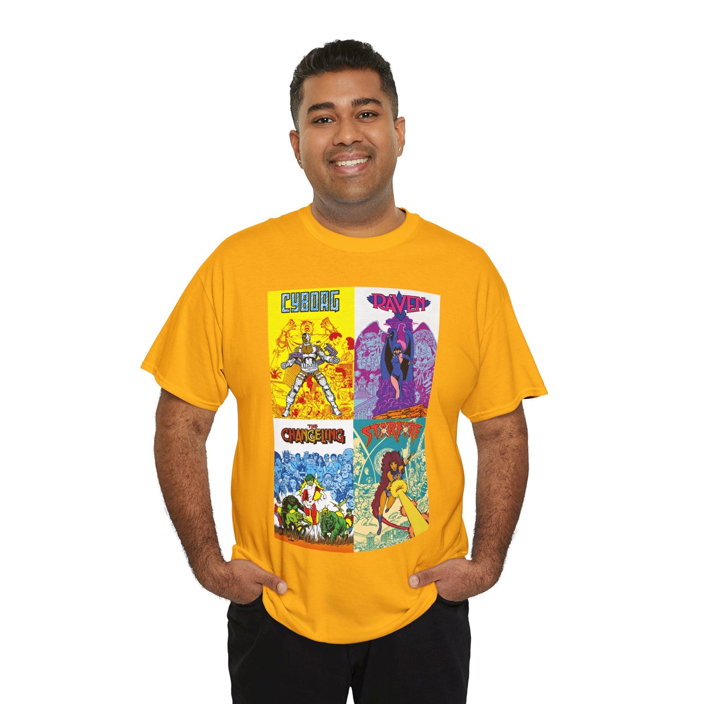 Tales of the New Teen Titans T-Shirt - George Perez Art - Cyborg, Raven, Changeling, Starfire - 1980s Mini-Series Showcasing Their Origins - DC Comics