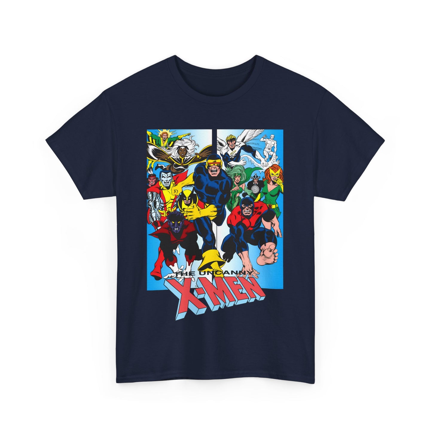 Uncanny X-Men T-Shirt - Classic Dave Cockrum Art - Popular Marvel Comics Series - Wolverine, Storm, Cyclops, Nightcrawler, Jean Grey, Iceman, Banshee, Beast