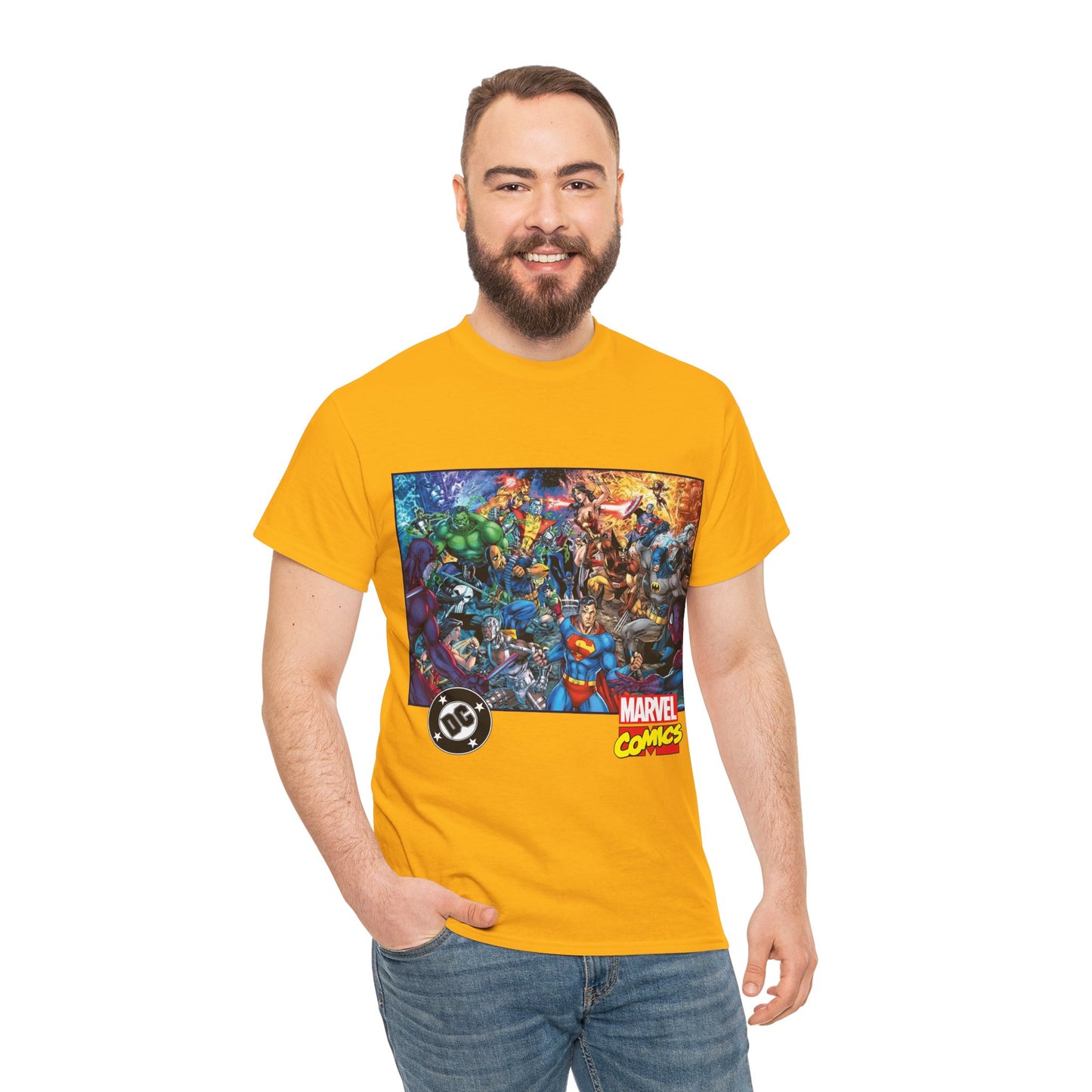DC Vs Marvel T-Shirt - Jim Lee Art - Batman, Superman, Spider-Man, Wolverine, Wonder Woman, Daredevil, Hulk, Captain America, Deathstroke, Storm, Colossus - DC Comics, Marvel Comics Crossover