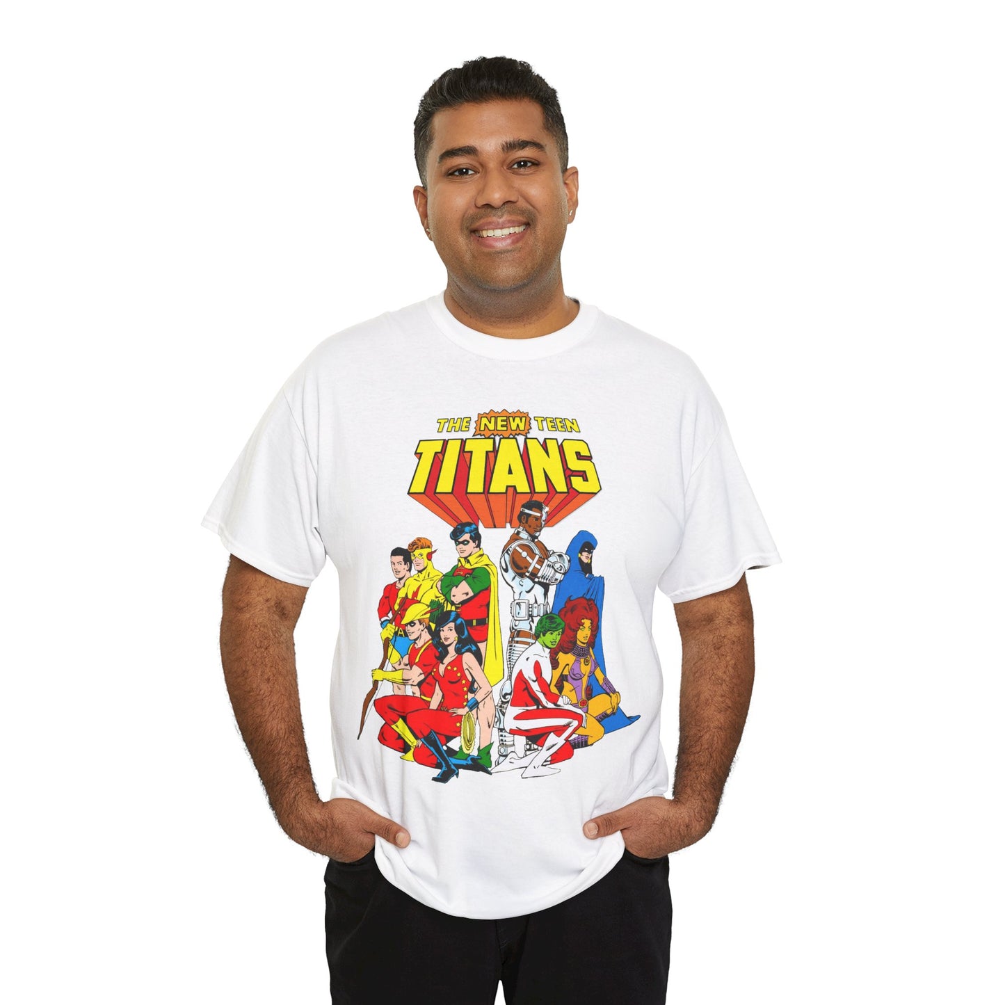 New Teen Titans T-Shirt - George Perez Art - Robin, Wonder Girl, Starfire, Raven, Cyborg, Speedy, Aqualad - DC Comics