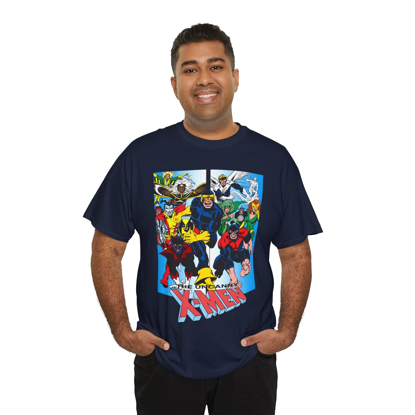 Uncanny X-Men T-Shirt - Classic Dave Cockrum Art - Popular Marvel Comics Series - Wolverine, Storm, Cyclops, Nightcrawler, Jean Grey, Iceman, Banshee, Beast