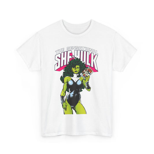 Sensational She-Hulk T-Shirt - Classic John Byrne Art - Jennifer Walters, Hulk's Cousin - Marvel Comics - Popular 1980s Series - "Rip Up Your X-Men!"