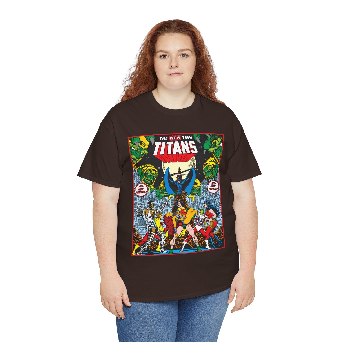New Teen Titans T-Shirt - George Perez Art - #1 Splash Page - Robin, Starfire, Wonder Girl, Cyborg, Raven, Changeling, Kid Flash - DC Comics