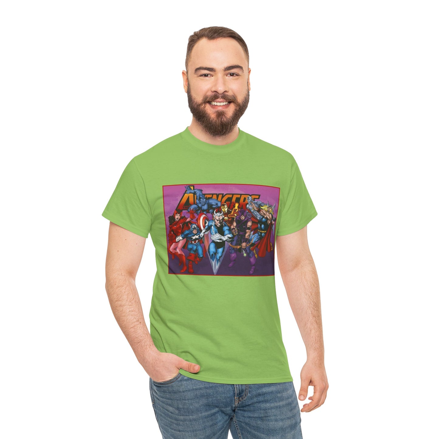 Avengers T-Shirt - John Byrne Art - Captain America, Quicksilver, Scarlet Witch, Beast, Iron Man, Thor, Hawkeye - Marvel Comics