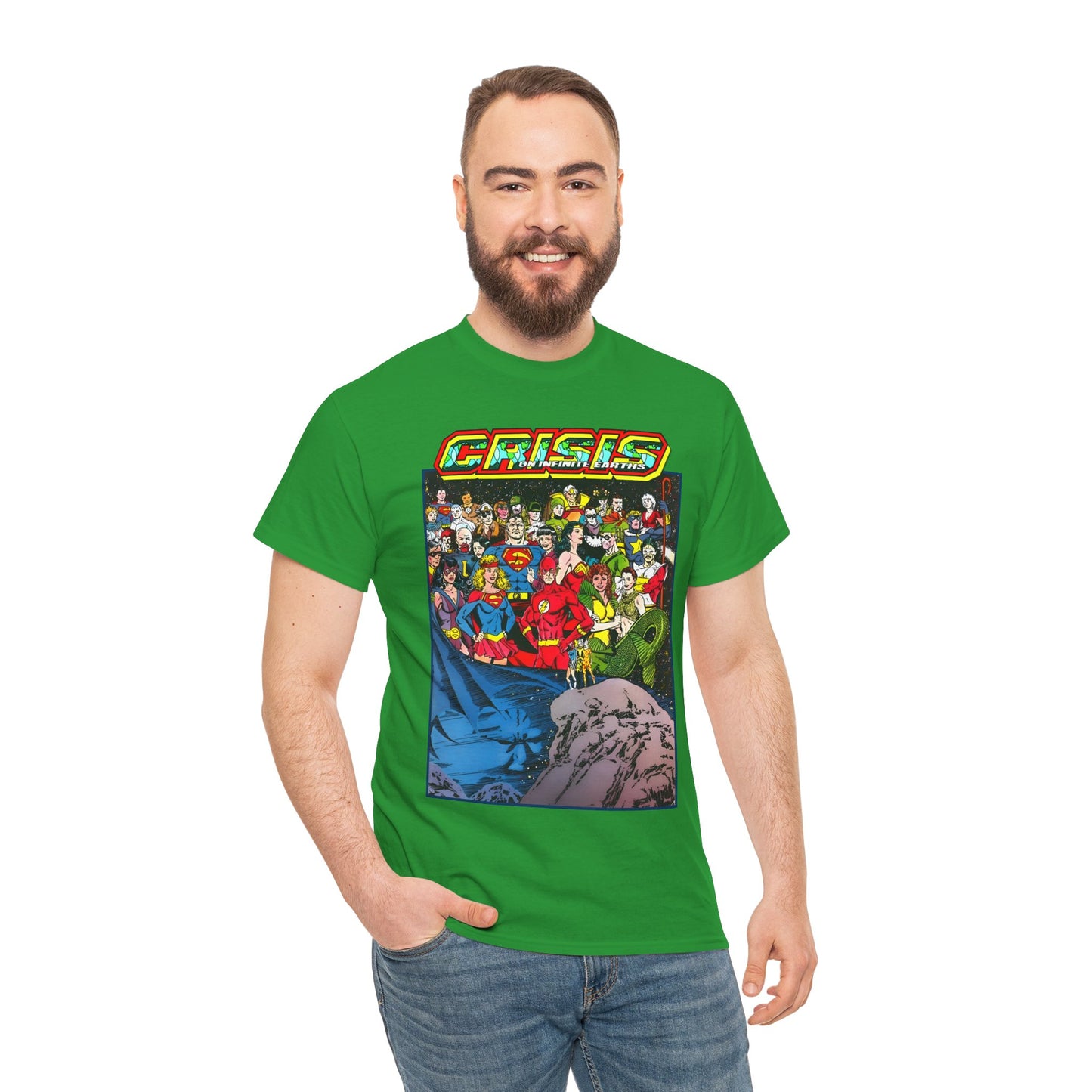 Crisis on Infinite Earths T-Shirt - George Perez Art - Supergirl, Flash, Huntress, Starman, Earth 3 Luthor, Lori Lemaris, Aquagirl, Earth 2 Robin - DC Comics