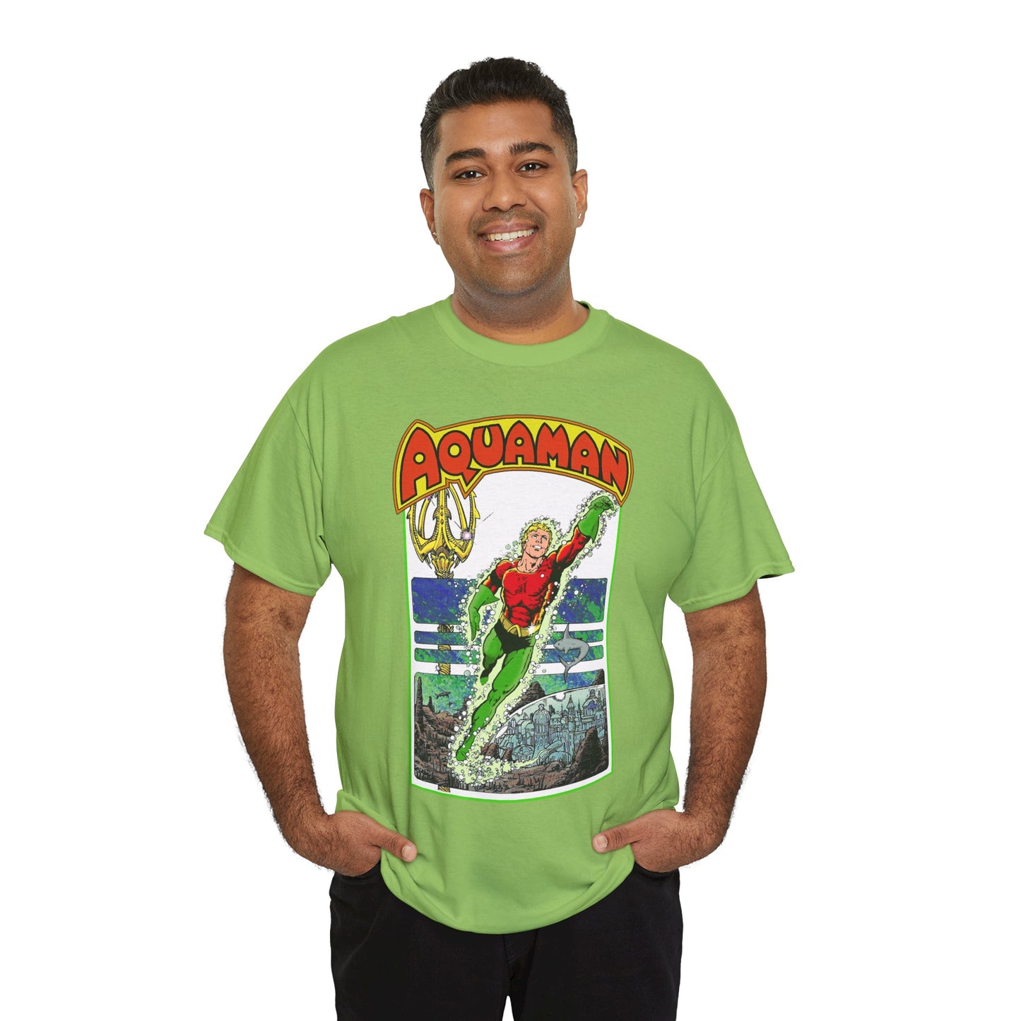Aquaman T-Shirt - George Perez Art -Justice League 1980s Postcard Series - Arthur Curry - King of Atlantis - JLA - DC Comics