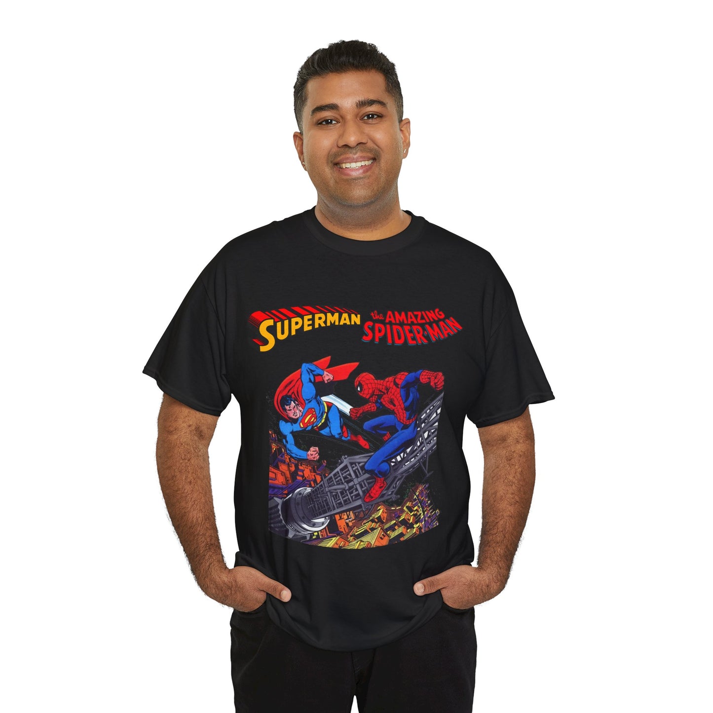 Superman & Amazing Spider-Man T-Shirt - DC/Marvel Comics Crossover - 1970s - Clark Kent & Peter Parker