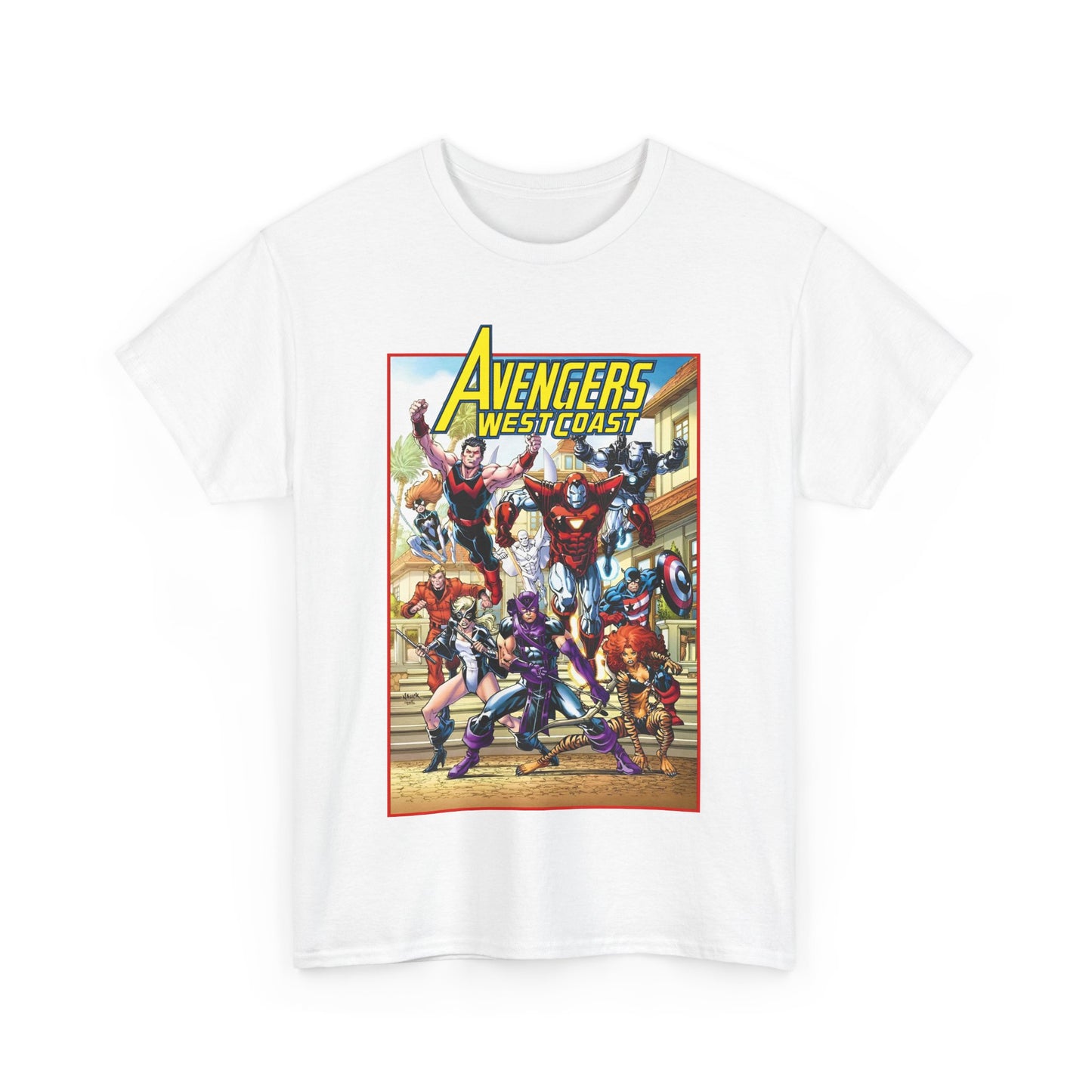 West Coast Avengers T-Shirt - Todd Nauck Art - Hawkeye, Iron Man, Wonder Man, Tigra, Vision - Marvel Comics