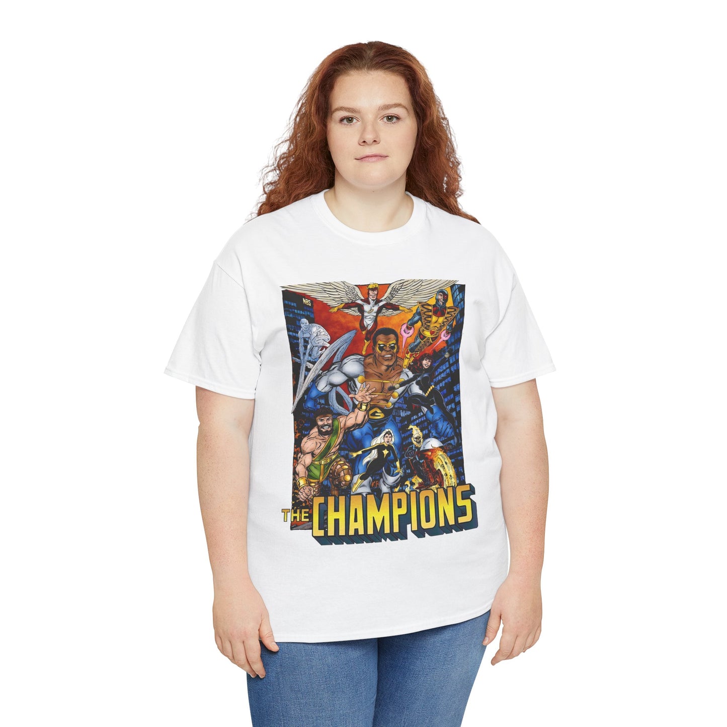 Champions T-Shirt - John Byrne Art - Hercules, Black Widow, Ghost Rider, Black Goliath, Silver Surfer, Jack of Hearts - Marvel Comics 1970s Series