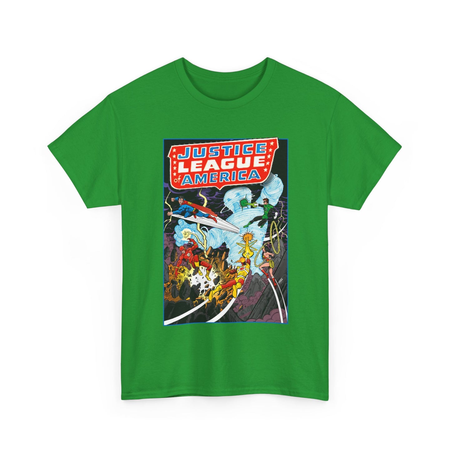 Justice League T-Shirt - George Perez Art - Tornado Tyrant - Superman, Firestorm, Flash, Wonder Woman, Green Lantern - DC Comics