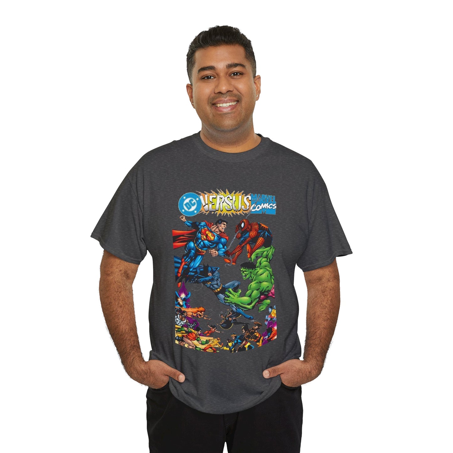 DC Comics Vs Marvel Comics T-Shirt - George Perez Art - Superman, Hulk, Batman, Spider-man, X-Men, New Teen Titans