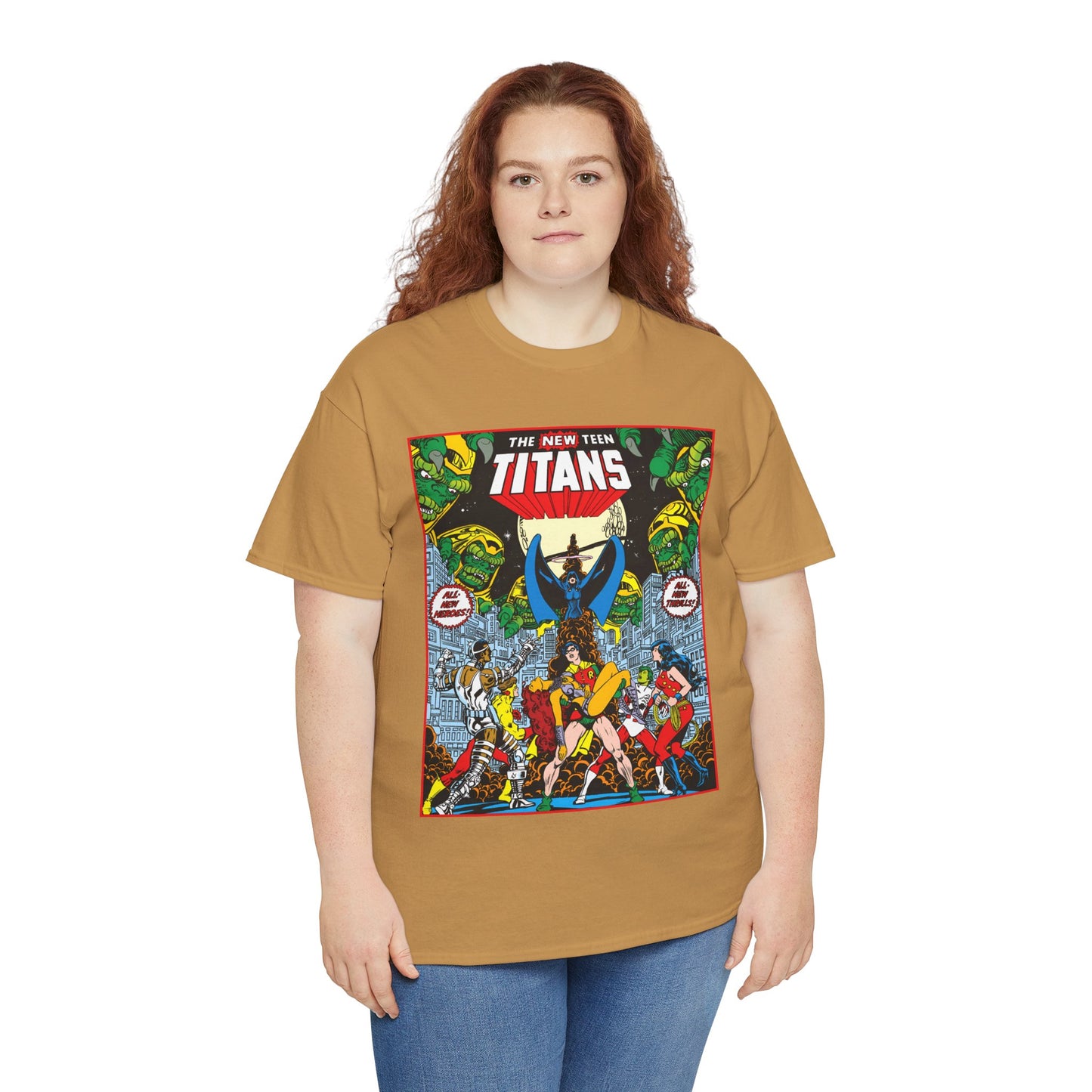 New Teen Titans T-Shirt - George Perez Art - #1 Splash Page - Robin, Starfire, Wonder Girl, Cyborg, Raven, Changeling, Kid Flash - DC Comics