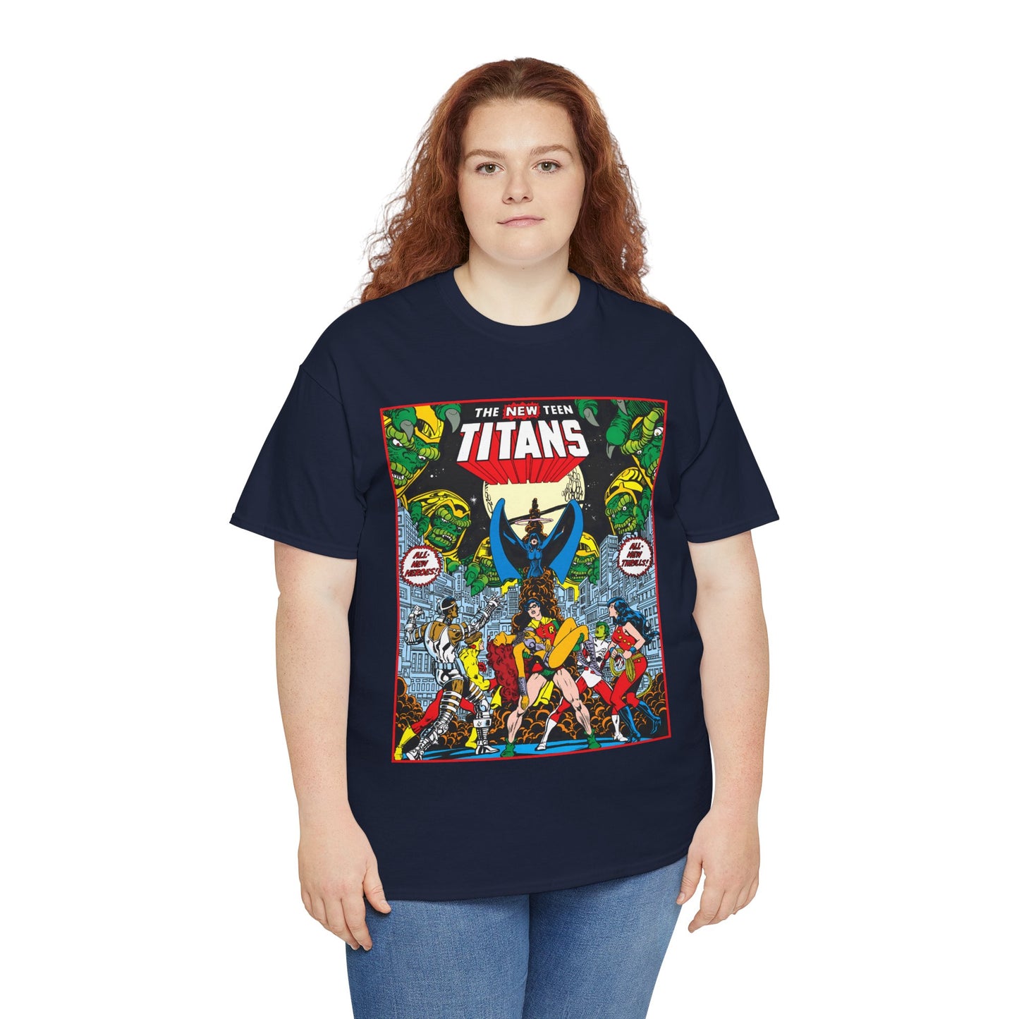 New Teen Titans T-Shirt - George Perez Art - #1 Splash Page - Robin, Starfire, Wonder Girl, Cyborg, Raven, Changeling, Kid Flash - DC Comics