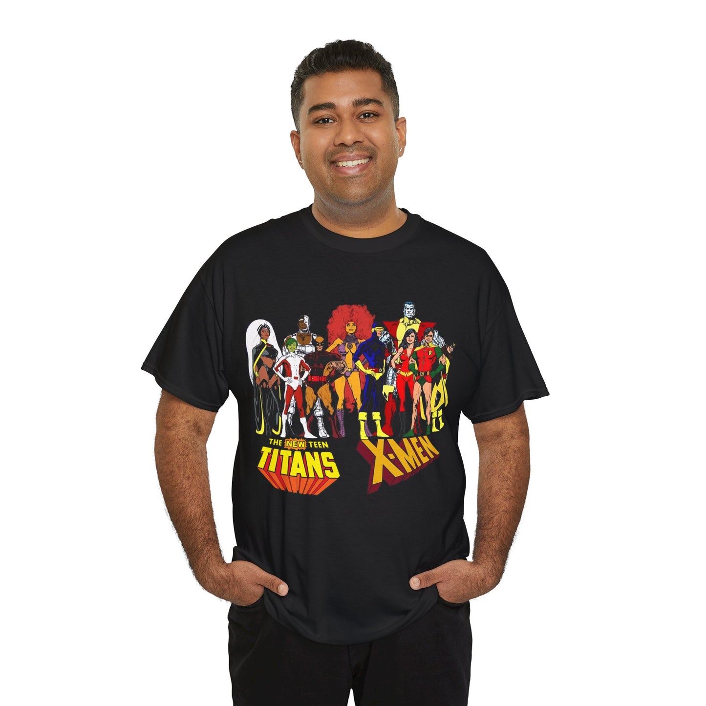 Uncanny X-Men & New Teen Titans T-Shirt - Wolverine, Cyclops, Storm, Wonder Girl, Robin, Cyborg, Raven - Phil Jimenez Art - DC Comics/Marvel Comics Crossover