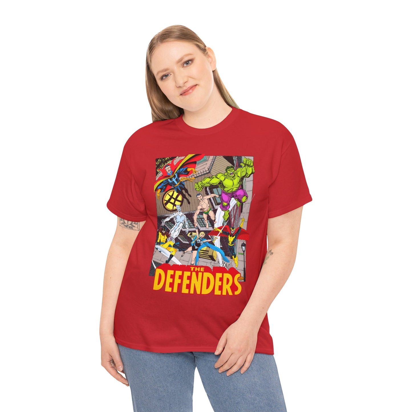 Defenders T-Shirt - John Byrne Art - Marvel Comics - Dr Strange, Nighthawk, Hulk