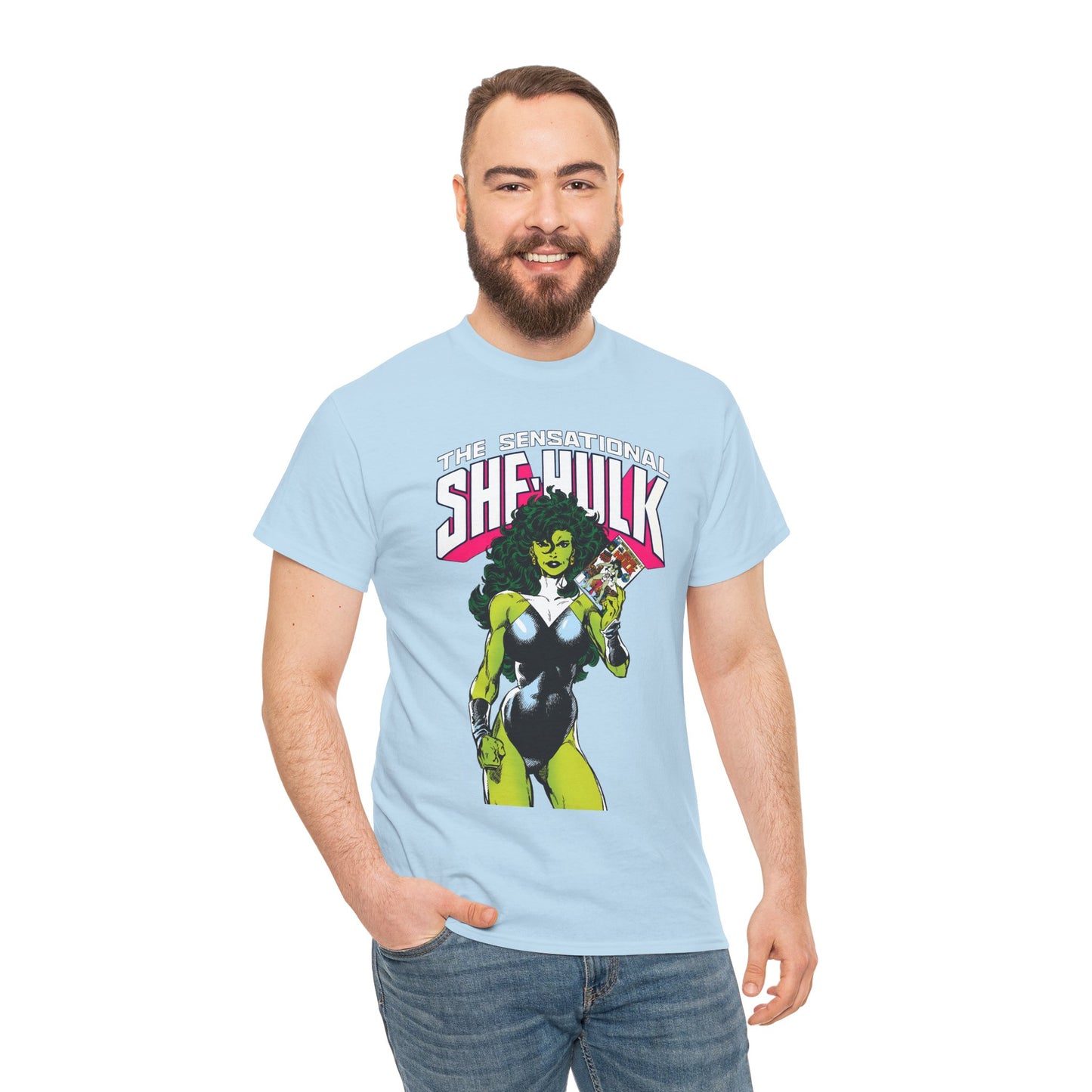 Sensational She-Hulk T-Shirt - Classic John Byrne Art - Jennifer Walters, Hulk's Cousin - Marvel Comics - Popular 1980s Series - "Rip Up Your X-Men!"