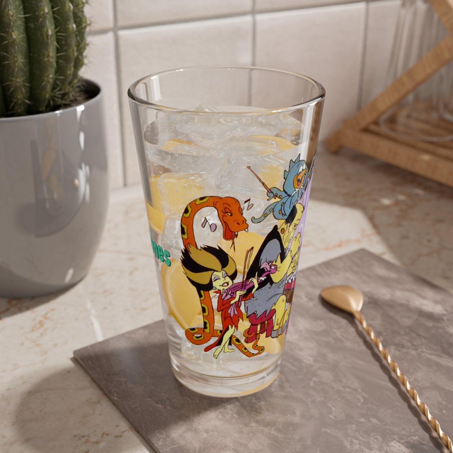Frankenstones Pint Glass, 16oz - Flintstones Neighbors - Hanna-Barbera Cartoon - 80s