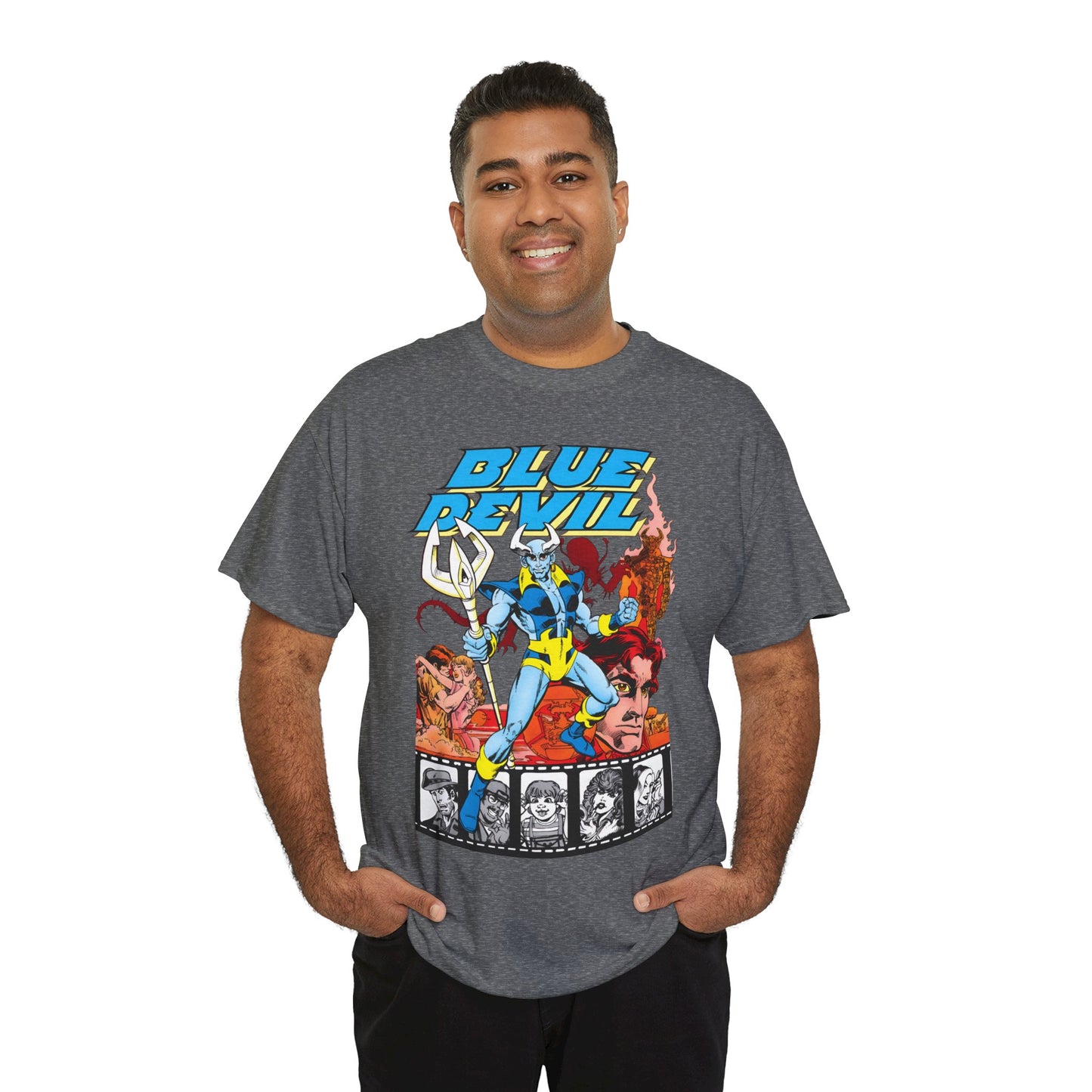 Blue Devil T-Shirt - Dan Mishkin, Gary Cohn, & Paris Cullins - Dan Cassidy, Hollywood Stuntman - 1980s DC Comics Series