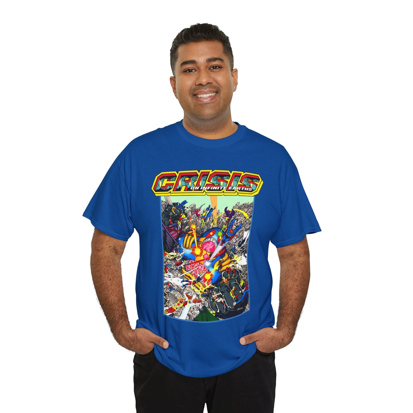 Crisis on Infinite Earths T-Shirt - George Perez Art - Superman, Firestorm, Captain Atom, Wonder Woman, Martian Manhunter Vs The Anti-Monitor - #12 Cover - DC Comics