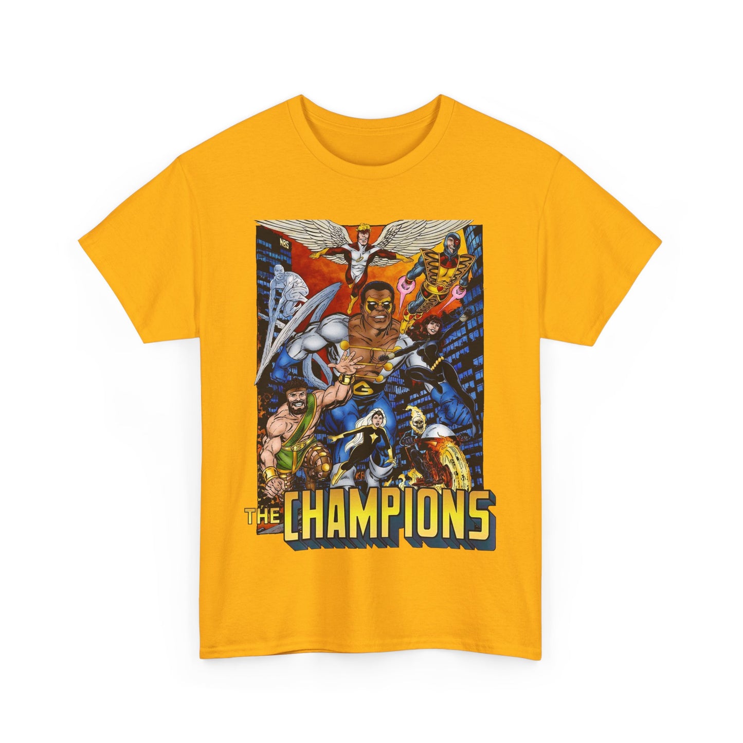 Champions T-Shirt - John Byrne Art - Hercules, Black Widow, Ghost Rider, Black Goliath, Silver Surfer, Jack of Hearts - Marvel Comics 1970s Series