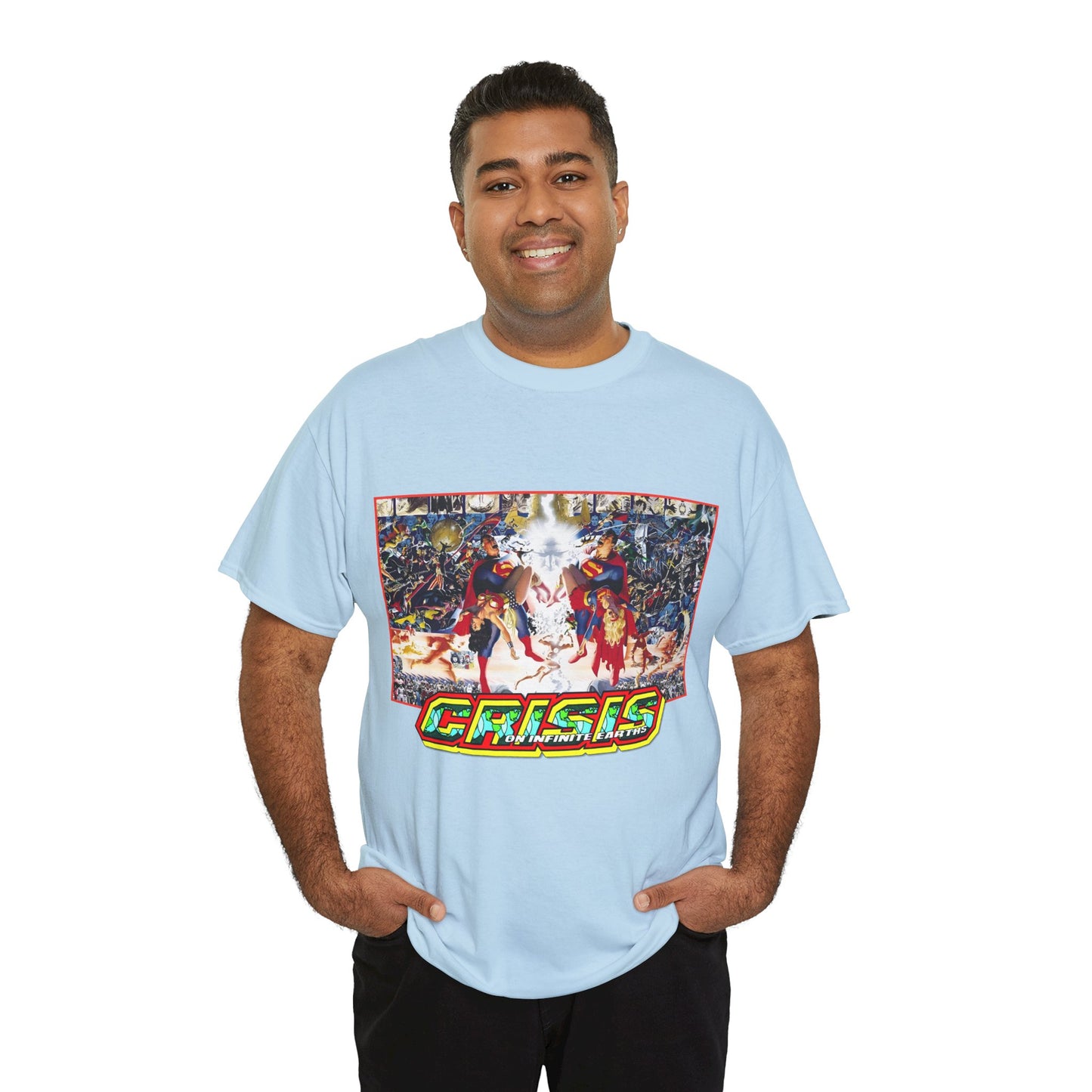 Crisis on Infinite Earths T-Shirt - Alex Ross & George Perez Art - Superman, Wonder Woman, Supergirl, Flash, Monitor, Anti-Monitor - DC Comics