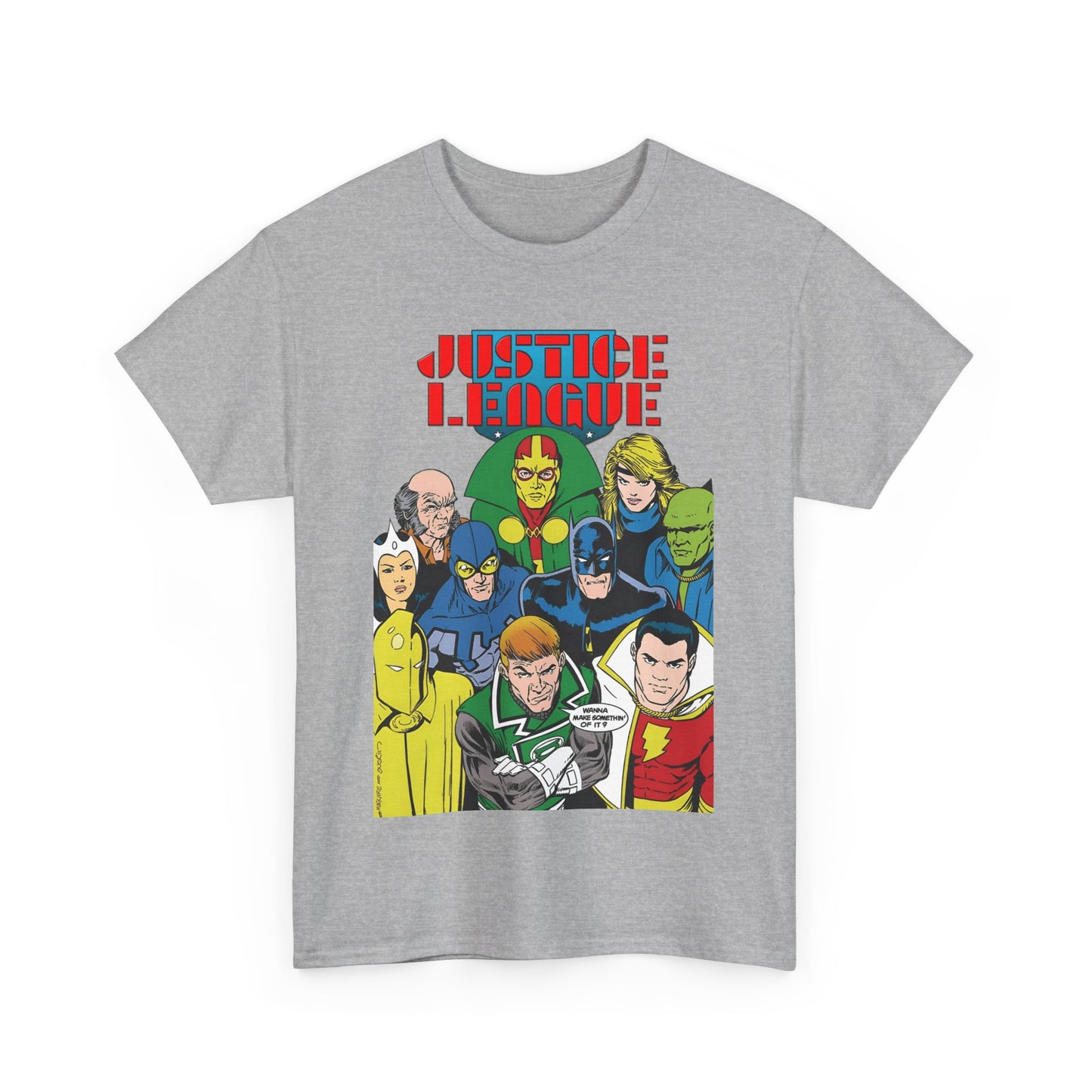 Justice League International T-Shirt - Kevin Maguire Art - JLI - DC Comics - Blue Beetle, Dr Fate, Batman, Mr Miracle, Martian Manhunter - Guy Gardner