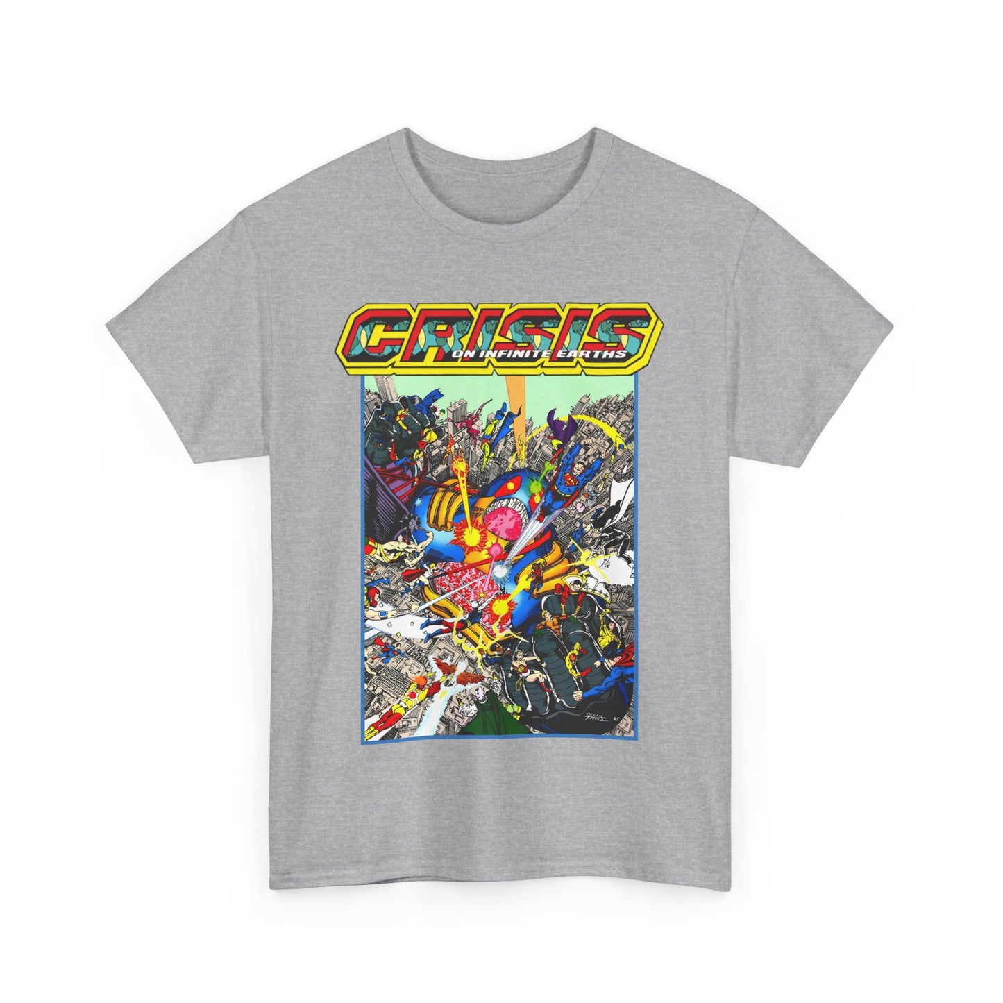 Crisis on Infinite Earths T-Shirt - George Perez Art - Superman, Firestorm, Captain Atom, Wonder Woman, Martian Manhunter Vs The Anti-Monitor - #12 Cover - DC Comics
