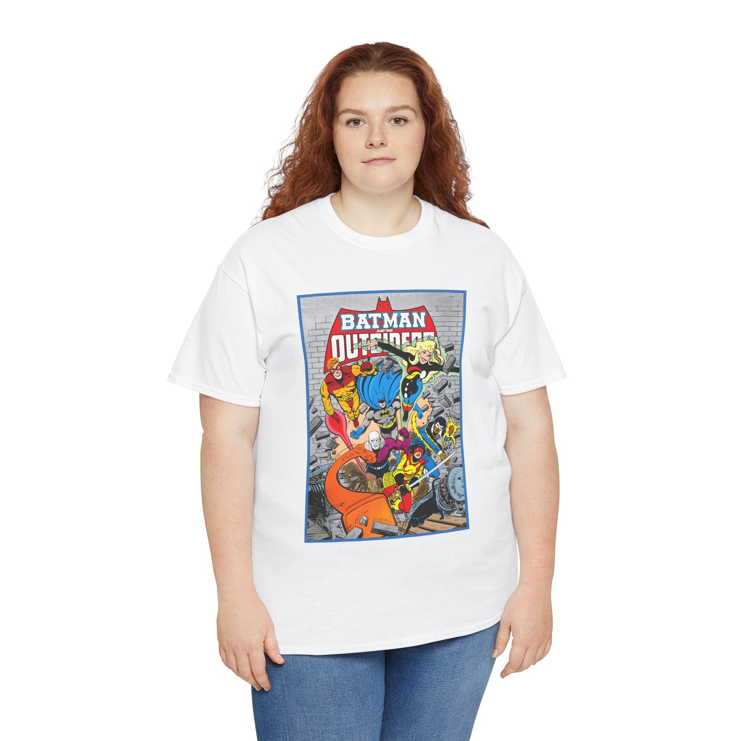 Batman & the Outsiders T-Shirt - Jim Aparo Art - Katana, Geo-Force, Black Lightning, Metamorpho, Halo - DC Comics - 1980s JLA Spin-Off Series