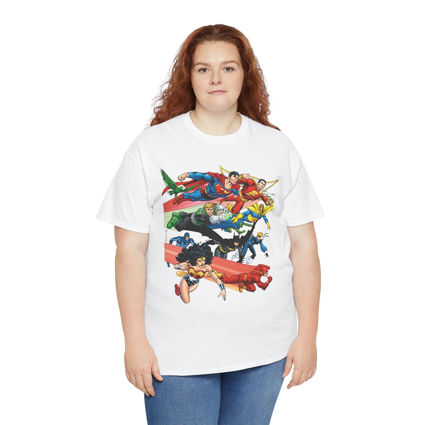 DC Legends T-Shirt - John Byrne Art - Superman, Dr Fate, Blue Beetle, Wonder Woman, Black Canary, Guy Gardner - DC Comics