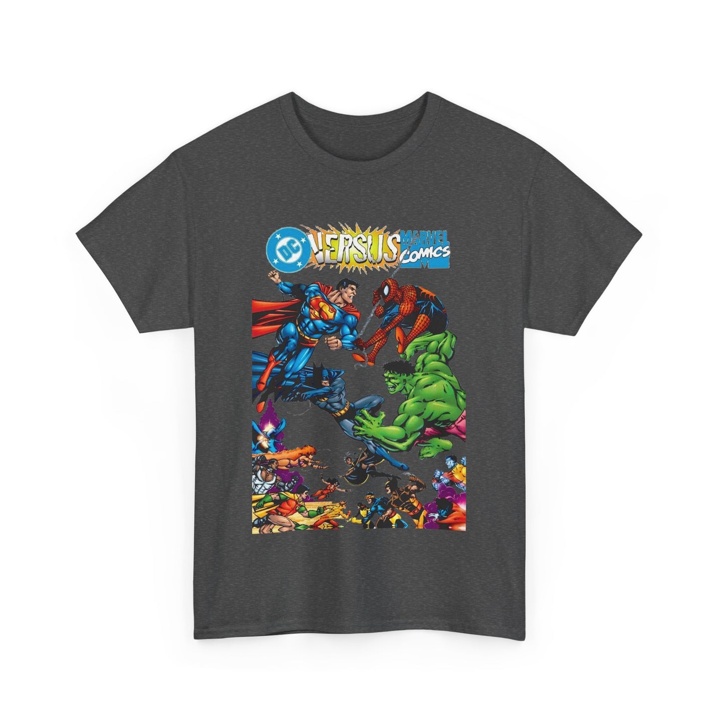 DC Comics Vs Marvel Comics T-Shirt - George Perez Art - Superman, Hulk, Batman, Spider-man, X-Men, New Teen Titans