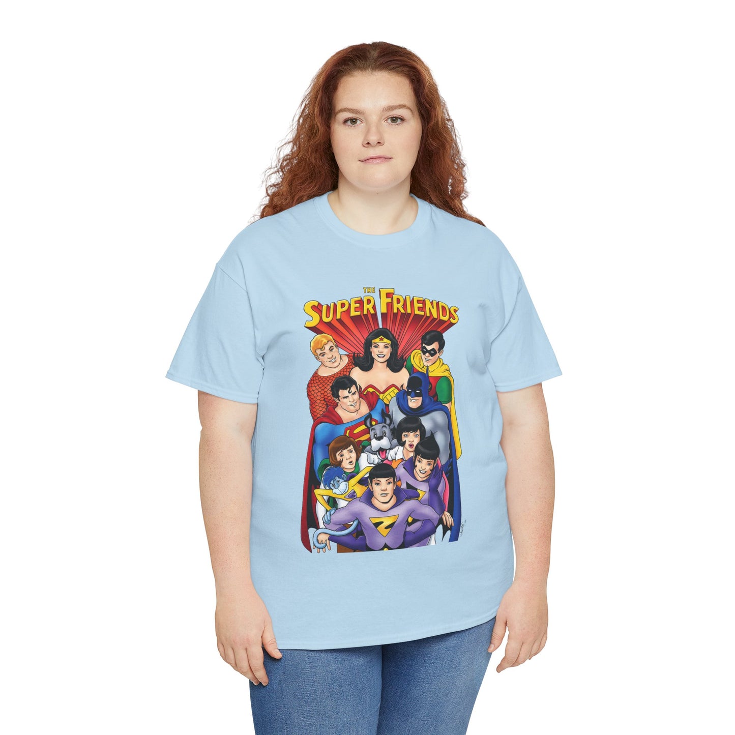 Super Friends T-Shirt - Kevin Maguire Art - Wonder Twins, Gleek, Superman, Wonder Woman Batman - DC Comics - Based on 1970s Hanna-Barbera Cartoon