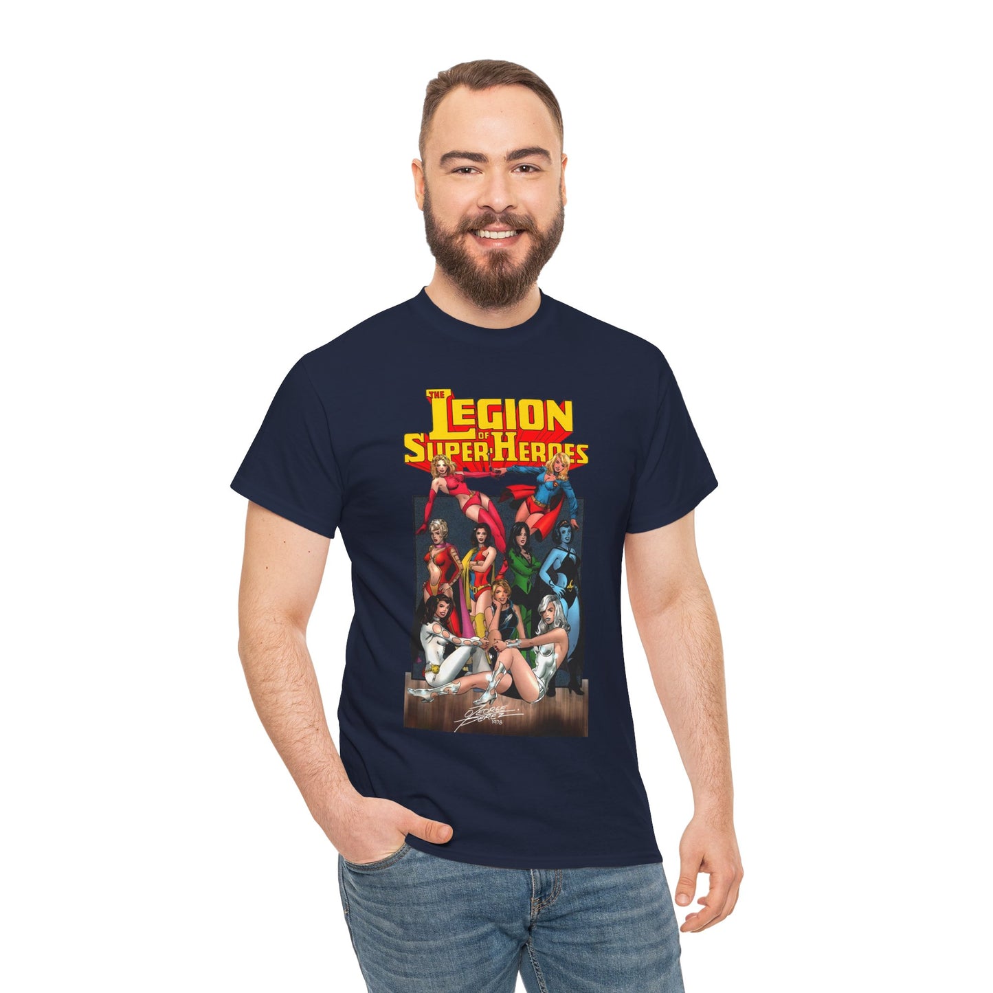 Legion of Super-Heroes T-Shirt - George Perez Art - Saturn Girl, Supergirl, Dream Girl, Shadow Lass, Phantom Girl - The Super Woman of LOSH - DC Comics